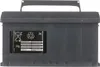 A black car battery with a handle on top, shown from the front. Produktbild-Vorschau