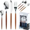 Besteckset 16-teilig Stahl silber Holzoptik für 4 Personen Produktbild-Vorschau 11