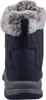 The back view of a navy blue winter boot with gray accents and a faux fur trim. Voir les images du produit