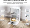 A diagram illustrating the features of a multifunctional docking station for a robot vacuum cleaner. Produktbild-Vorschau