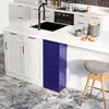 A modern kitchen island with white cabinets, a black sink and faucet, and a blue cabinet section. A stool is positioned to the right. Produktbild-Vorschau