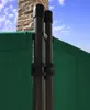 Close-up of a green fabric screen attached to dark poles, with a brick structure and blue sky in the background. Produktbild-Vorschau