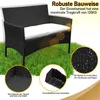 A black rattan garden bench with a white cushion, placed on a grassy lawn, with close-up insets highlighting product features. Anteprima dell’immagine prodotto