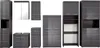 A collection of bathroom storage cabinets and a vanity unit, all in a dark gray finish. Produktbild-Vorschau