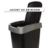 Close-up of the top part of a black trash can with a silver rim and an open lid. Produktbild-Vorschau