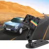A mini camera is shown mounted on a car dashboard, with a car driving on a desert road in the background. Produktbild-Vorschau
