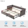 A diagram of a sofa bed with dimensions and icons indicating capacity, tools, and assembly time. Produktbild-Vorschau