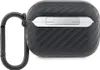 A black carbon fiber textured AirPods Pro case with a silver accent and a black carabiner clip attached. Voir les images du produit