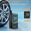 A portable air compressor is shown next to a car tire, with diagrams highlighting its features. Produktbild-Vorschau