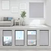 A collage of images showing blinds on windows in different configurations, with a living room scene in the background. Produktbild-Vorschau