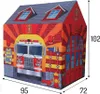 A children's play tent designed to look like a fire station, with graphics of a fire truck, fire fighter gear, and a fire hydrant. Produktbild-Vorschau