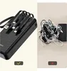 A split image showing a neat power bank with cables on the left and a tangled mess of cables on the right. Produktbild-Vorschau