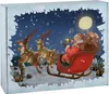 Santa Claus in a sleigh pulled by reindeer, with a snowy village in the background, on a Christmas advent calendar. Produktbild-Vorschau