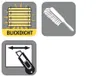 Three icons showing product features or instructions. Produktbild-Vorschau
