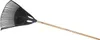 A black leaf rake with a wooden handle against a white background. Náhľad obrázku produktu