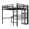 A black metal loft bed with a desk and shelves, shown against a white background. Anteprima dell’immagine prodotto