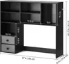 A black desk organizer with shelves and drawers, with dimensions indicated by white text and lines. Voir les images du produit