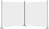 A white fabric screen divided into two panels, supported by dark metal poles and bases. Náhled obrázku produktu