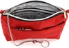 An open red handbag with a silver chain and zipper details, shown against a white background. Produktbild-Vorschau