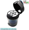 A close-up view of a vacuum cleaner dust container with its lid open, revealing a filter inside. Produktbild-Vorschau