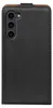 A black flip case for a smartphone, showing the back with a camera cutout and brown trim. Anteprima dell’immagine prodotto