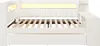 A white daybed with a slatted mattress base and built-in storage and lighting. Produktbild-Vorschau