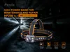 A Fenix HP25R V2.0 headlamp is shown in a dark, industrial-looking environment with text overlays highlighting its features. Náhled obrázku produktu