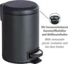 A dark gray pedal trash can with a close-up inset showing the removable inner bin and liner holder. Anteprima dell’immagine prodotto