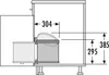 A technical drawing showing the dimensions and installation of a built-in trash can. Náhled obrázku produktu