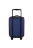 A blue trolley suitcase with red trim and black handles and wheels, shown from the back against a white background. Produktbild-Vorschau