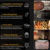Collage showing features of an air fryer oven, with text descriptions and corresponding images. Produktbild-Vorschau