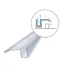 A clear plastic shower seal with water droplets on it, shown diagonally. A magnified inset shows a diagram of how the seal functions. Produktbild-Vorschau