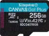 A close-up, front-facing view of a Kingston microSD card. Voir les images du produit