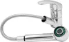 A chrome-finished kitchen faucet with a pull-out spray head and flexible hose, isolated on a white background. Anteprima dell’immagine prodotto