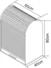 A line drawing of a roll-top cabinet with dimensions indicated. Produktbild-Vorschau