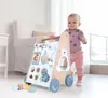 A baby is using a wooden walker with various interactive elements. Náhled obrázku produktu