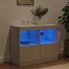 A white sideboard with blue LED lighting is shown in a room. Voir les images du produit