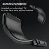 A close-up view of a black phone case with a carbon fiber texture, highlighting its design and material. Produktbild-Vorschau