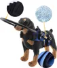 A dog wearing a blue harness with a guiding ring attached to the front, with close-up insets showing material details. Náhľad obrázku produktu