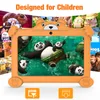 A tablet with a bear-shaped protective case, displaying images of animated characters and pandas. Produktbild-Vorschau