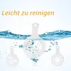 Three white stencils with different patterns are submerged in water, with bubbles and waves indicating movement and cleaning. Produktbild-Vorschau