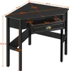 A black corner desk with dimensions indicated by orange lines and text. Produktbild-Vorschau