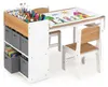 COSTWAY Kindertafel met 2 stoelen, 4 vakken, 6 opbergmanden Productafbeelding-voorbeeld 1