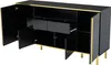 An open black sideboard with gold trim and legs, showing its interior compartments and drawers. Produktbild-Vorschau