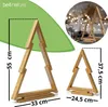 A collage showing two wooden Christmas trees of different sizes, with dimensions indicated, and a lifestyle shot of a similar tree in a festive setting. Náhled obrázku produktu
