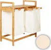 A bamboo laundry basket with two white fabric bags, shown against a white background. Anteprima dell’immagine prodotto