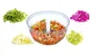 A clear plastic food chopper with chopped vegetables inside and piles of chopped vegetables surrounding it. Produktbild-Vorschau