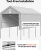 A grey canopy tent with text overlays highlighting its features. Podgląd zdjęcia produktu