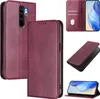 A collage of images showing a red leather flip phone case for a Xiaomi Redmi Note 8 Pro, with different angles and views. Produktbild-Vorschau