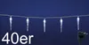 A string of LED icicle lights against a dark blue background. Produktbild-Vorschau